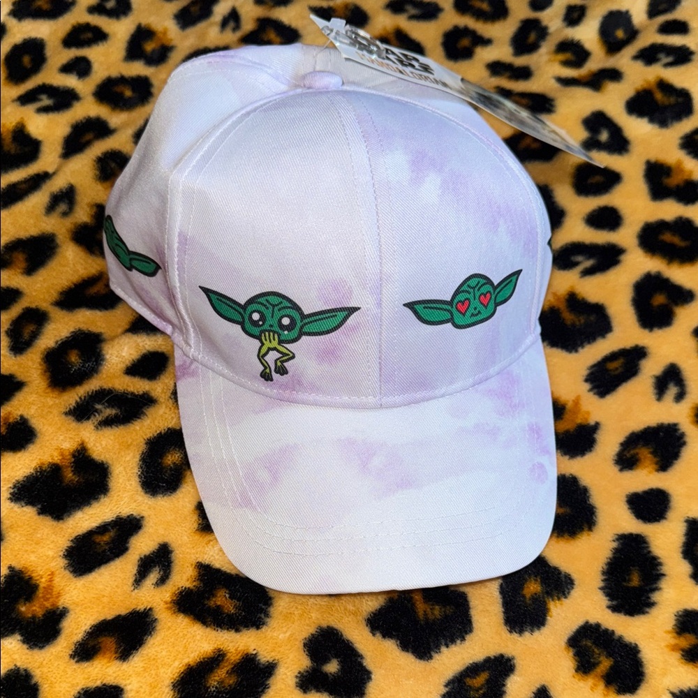 Purple Tie-Dye Cap with Green Baby Yoda Design